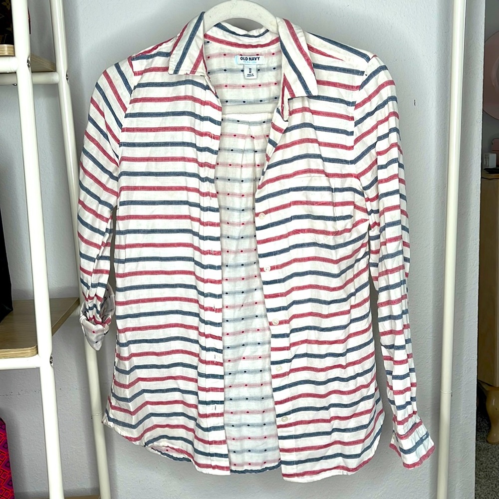 NWOT Women’s old navy linen button up Patriotic red white and blue
